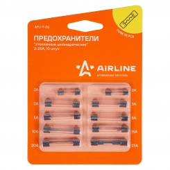 Предохранители AIRLINE AFU-T-06 "стеклянные цилиндрические" в блистере (10 шт. 2-25А)